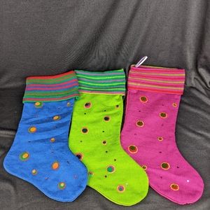 Set of 3 Ganz dot funky fun unique stockings